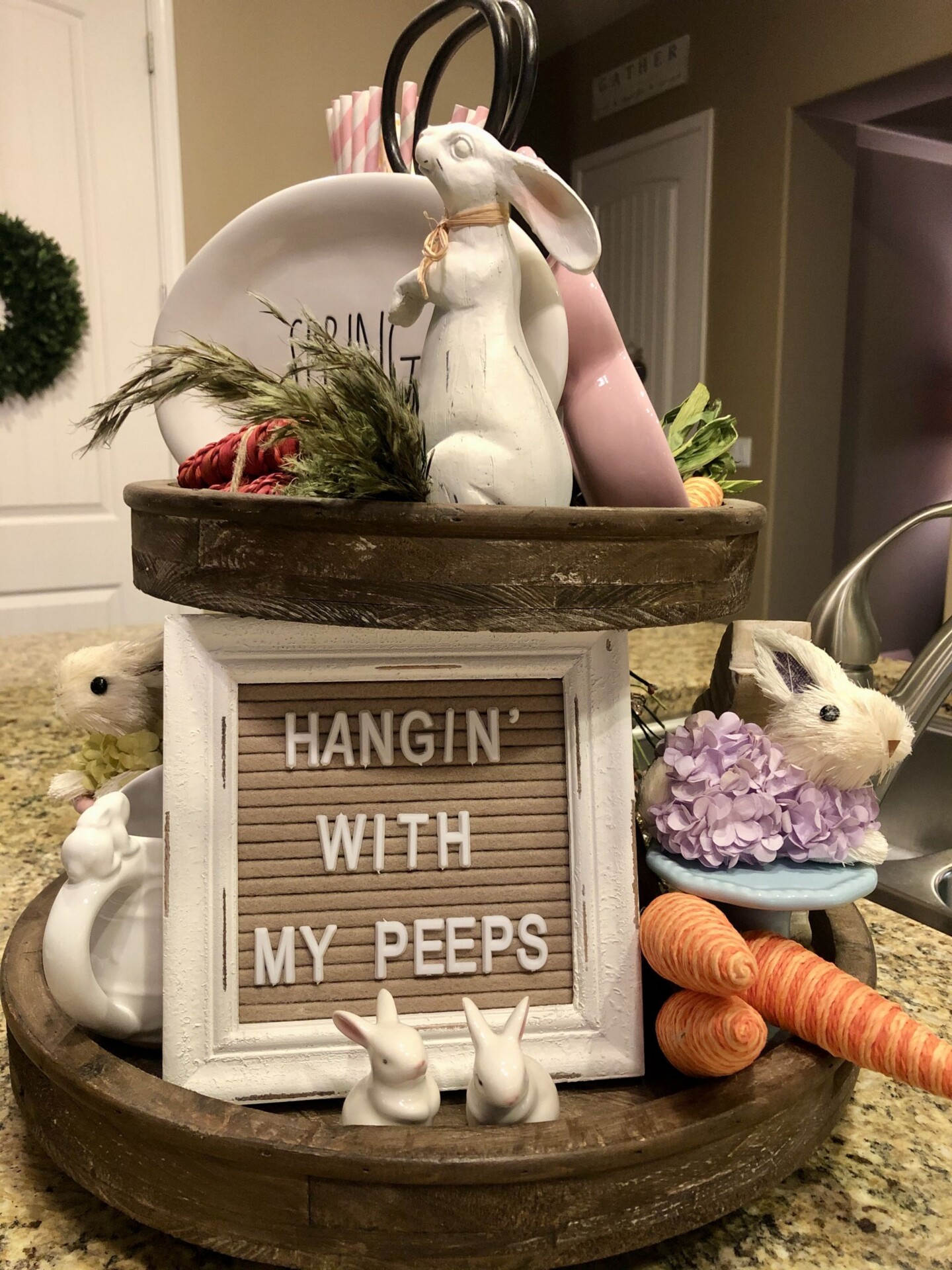 Easter Tiered Trays and Spring Decor