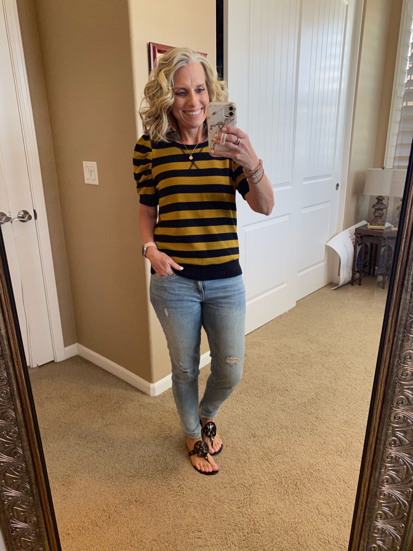What I've been wearing LATELY Striped sweatshirt