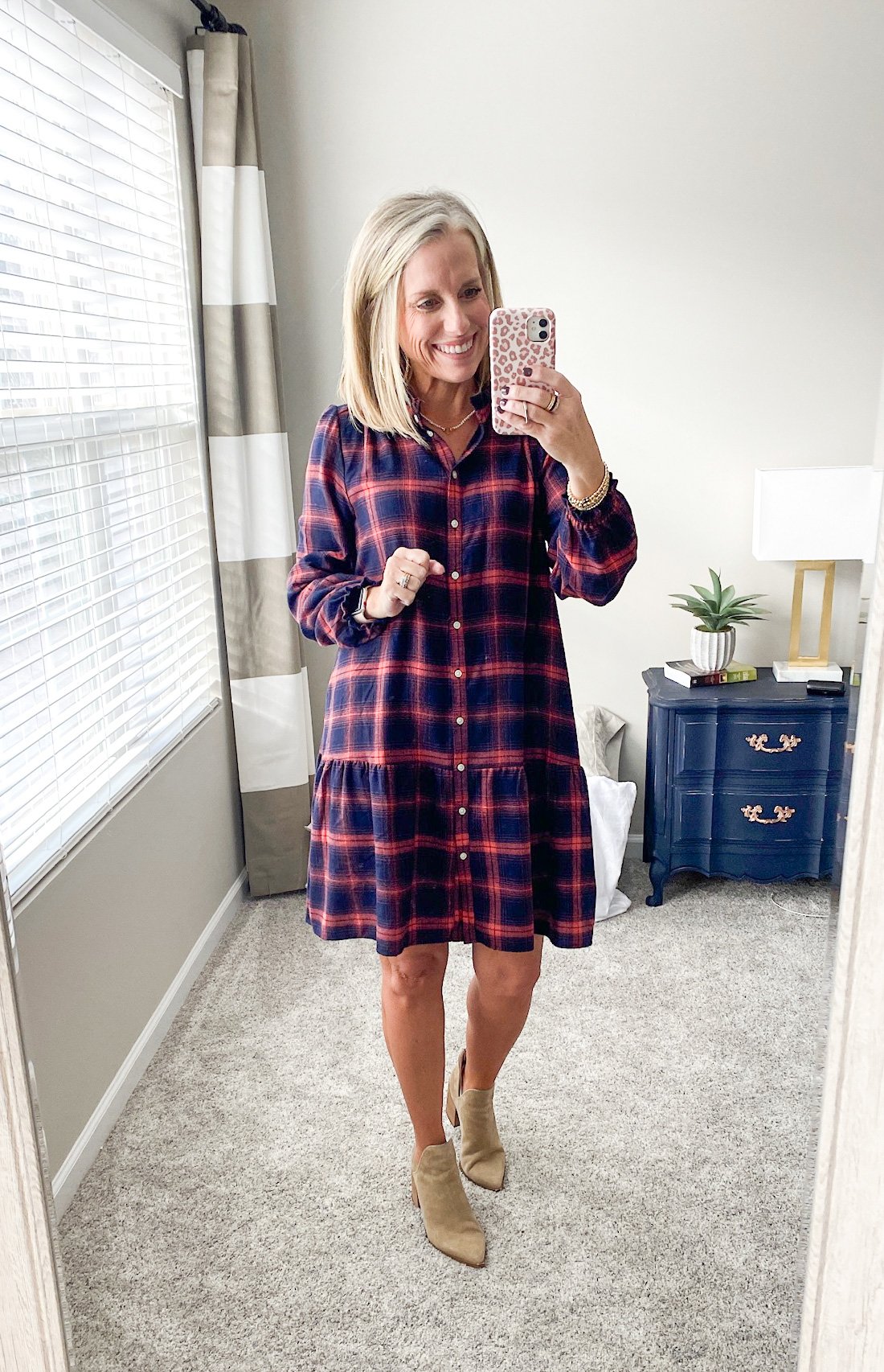 Loft Flannel Dress and favorite booties