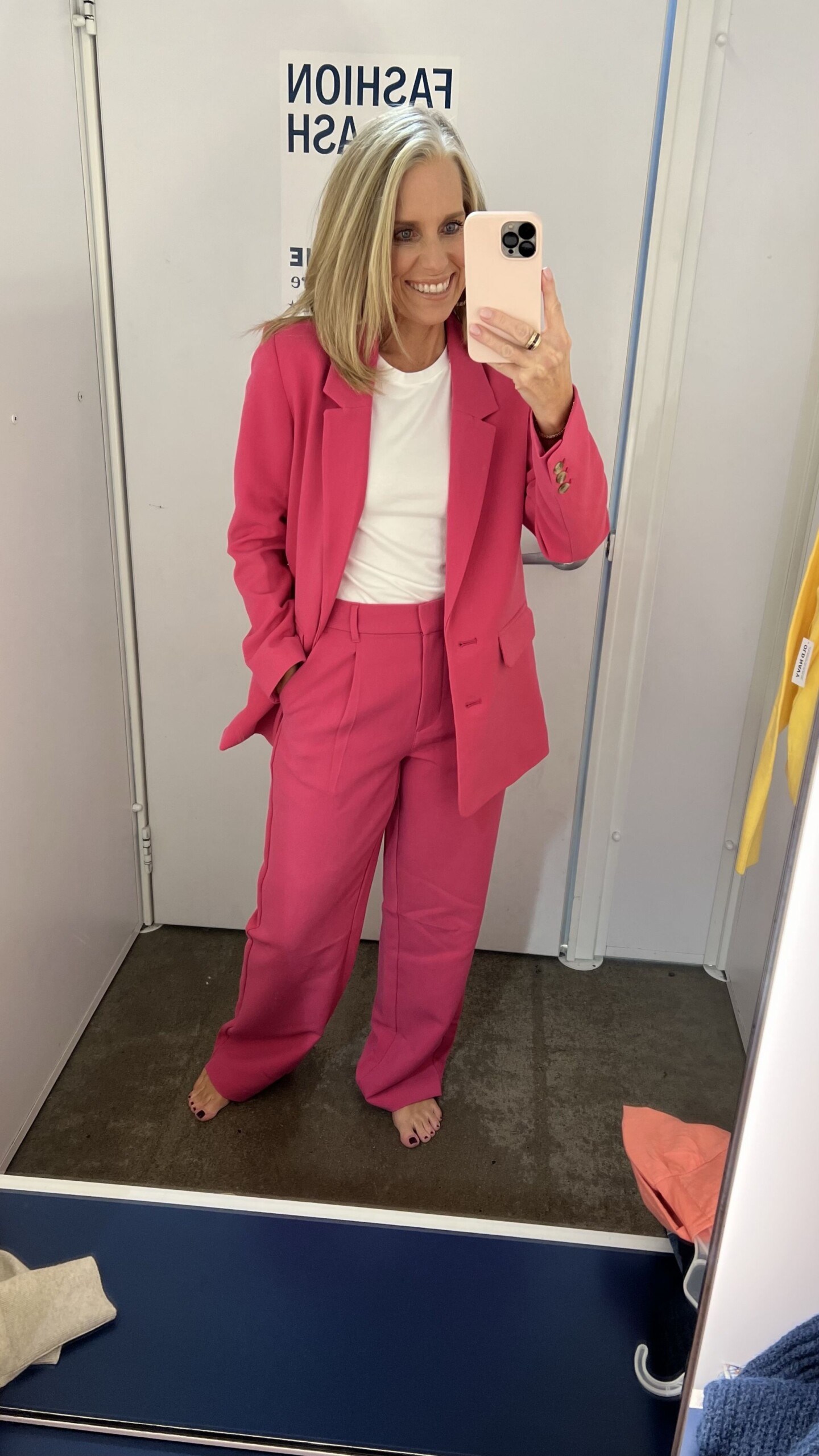 hot pink suit from Old Navy