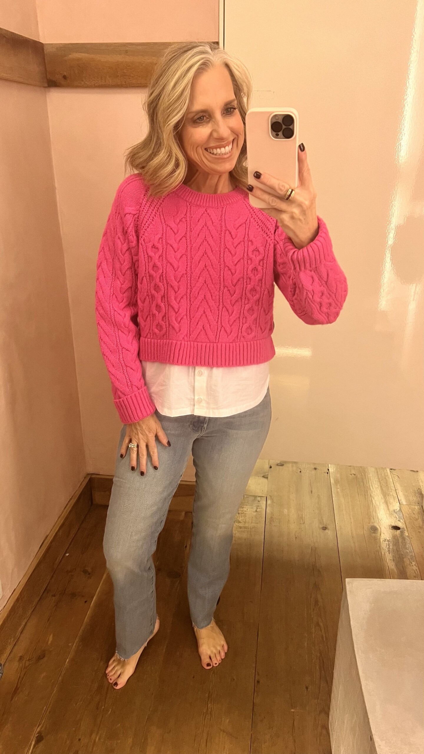 pink layered Anthropologie sweater
