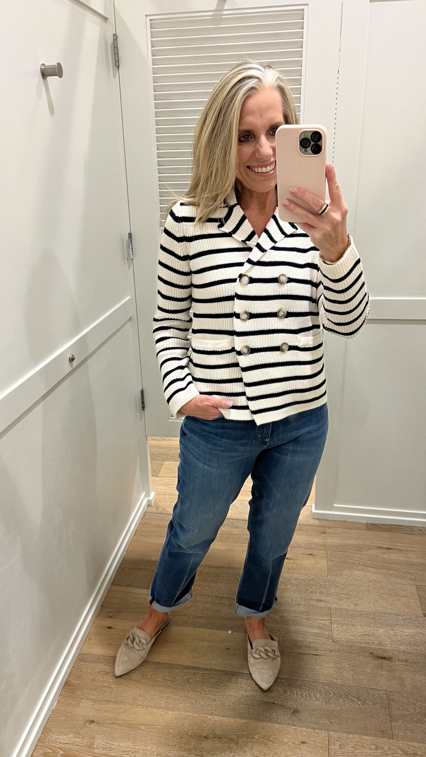 striped ribbed double breasted sweater jacket