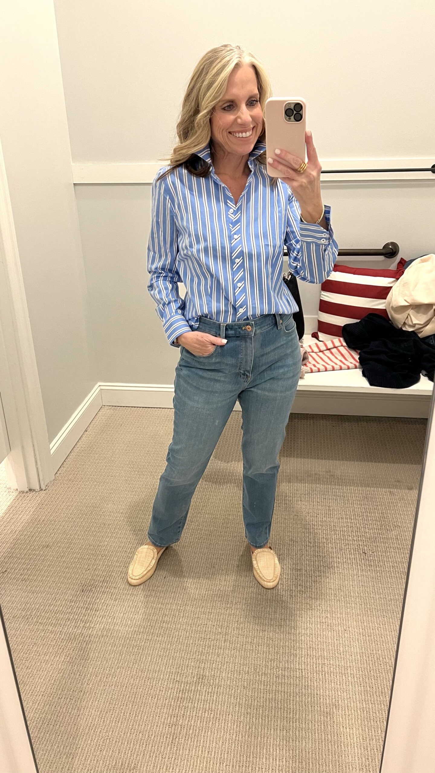 striped shirt and jeans 